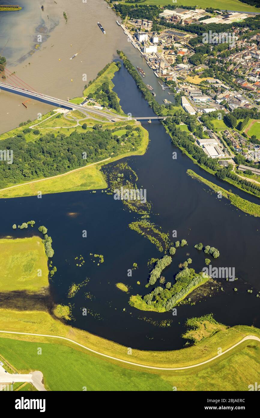 Landscapes of the redesigned lip opening space in the flux flow of the Rhine in Wesel, 23.06.2016, aerial view, Germany, North Rhine-Westphalia, Ruhr Area, Wesel Stock Photo