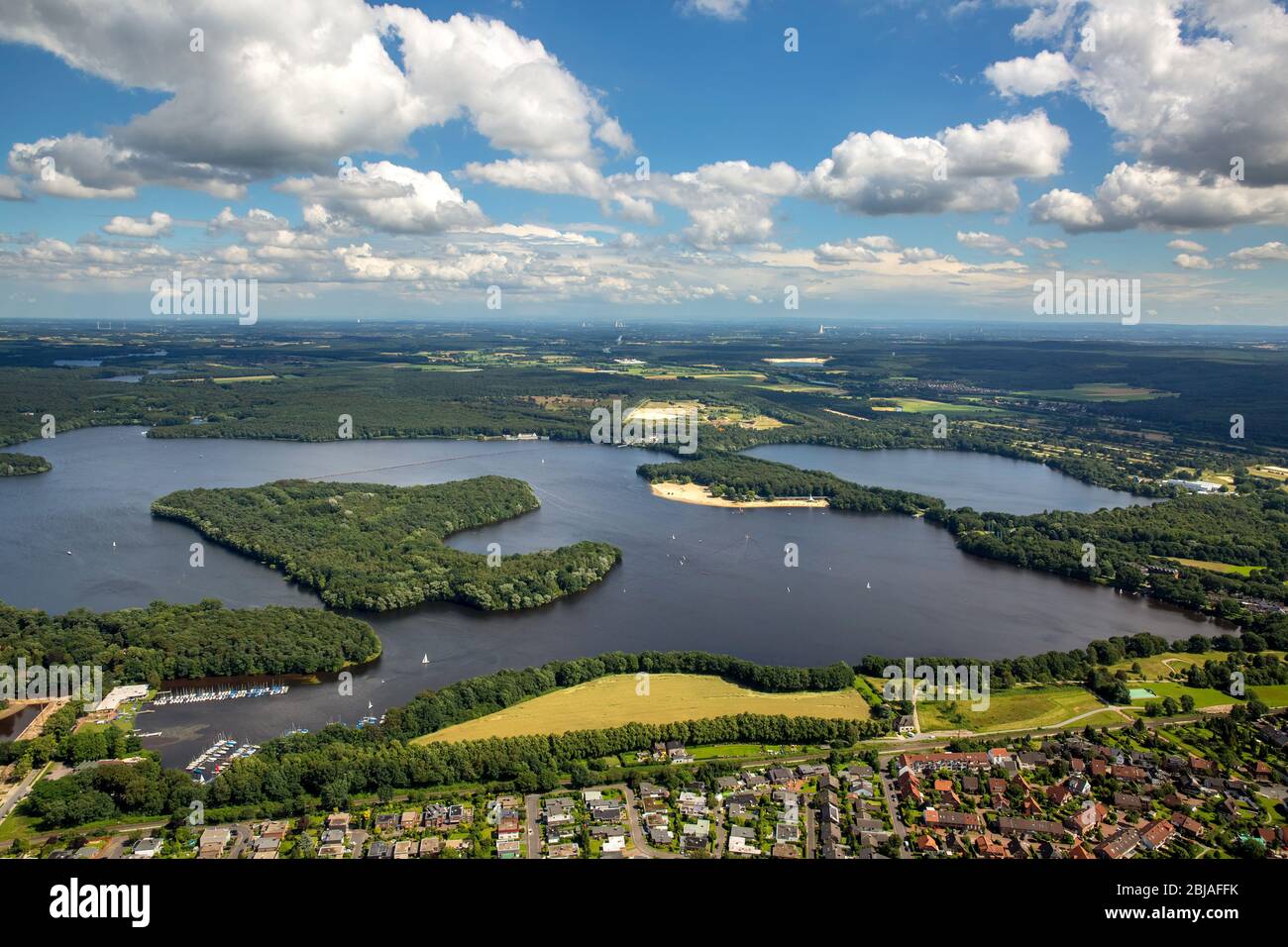 lake Halterner Stausee, 02.07.2016, aerial view , Germany, North Rhine-Westphalia, Haltern am See Stock Photo