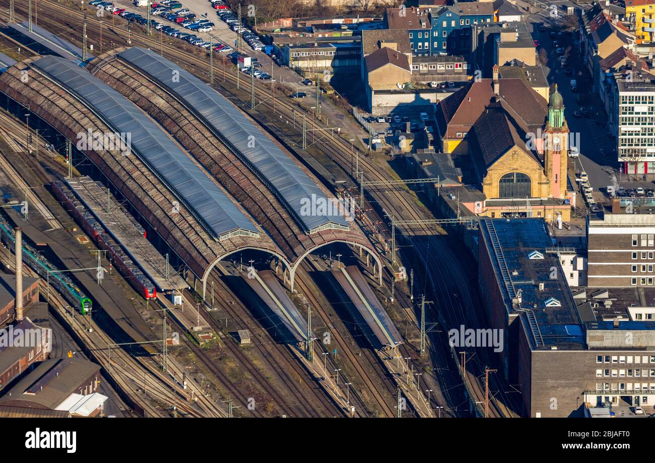 main station of Hagen with federal police office Hagen, 21.01.2020, aerial view, Germany, North Rhine-Westphalia, Ruhr Area, Hagen Stock Photo