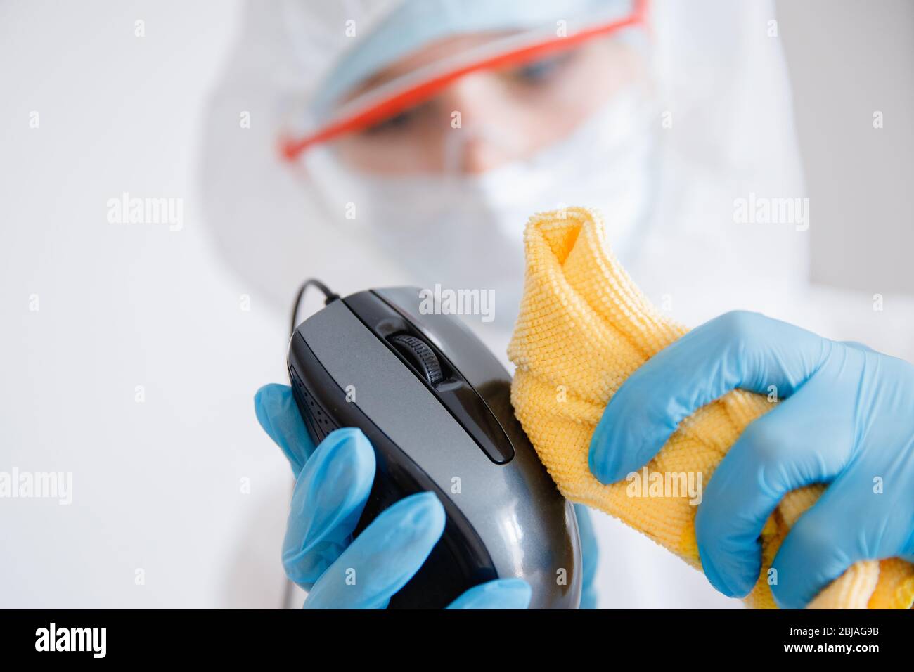 Computer Hygiene Germs Cleaning service disinfects office Technics from coronavirus and germs ...