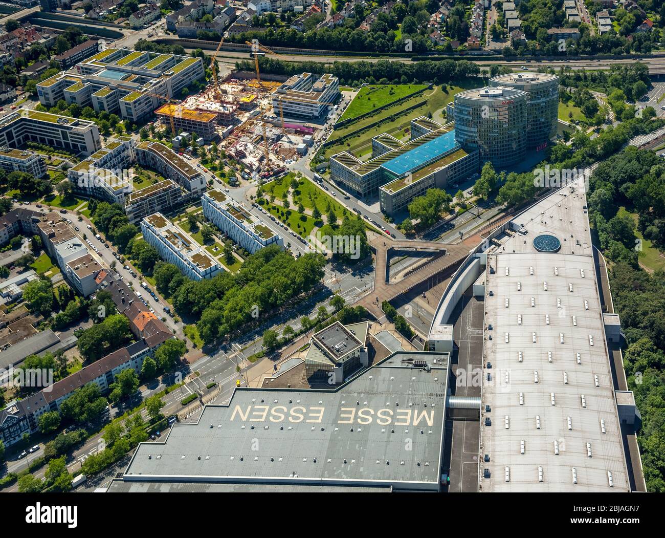 fairground Messe Essen, 23.06.2016, aerial view, Germany, North Rhine-Westphalia, Ruhr Area, Essen Stock Photo