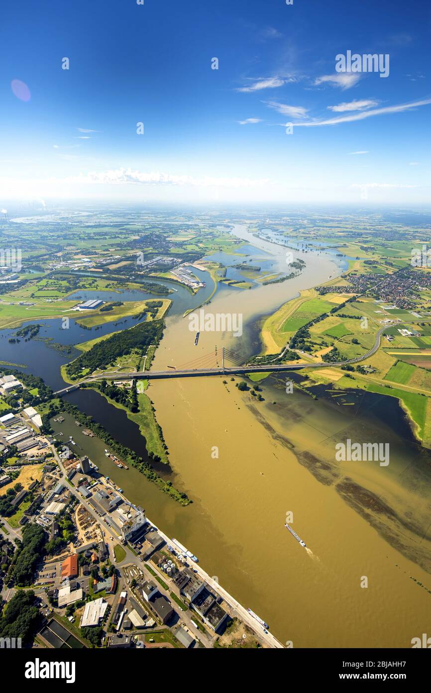 Landscapes of the redesigned lip opening space in the flux flow of the Rhine in Wesel, 23.06.2016, aerial view, Germany, North Rhine-Westphalia, Ruhr Area, Wesel Stock Photo