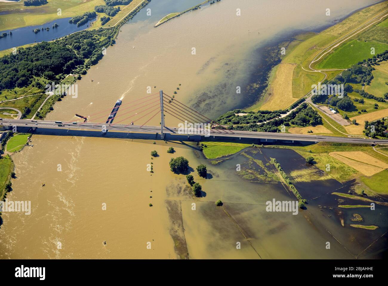 Landscapes of the redesigned lip opening space in the flux flow of the Rhine in Wesel, 23.06.2016, aerial view, Germany, North Rhine-Westphalia, Ruhr Area, Wesel Stock Photo