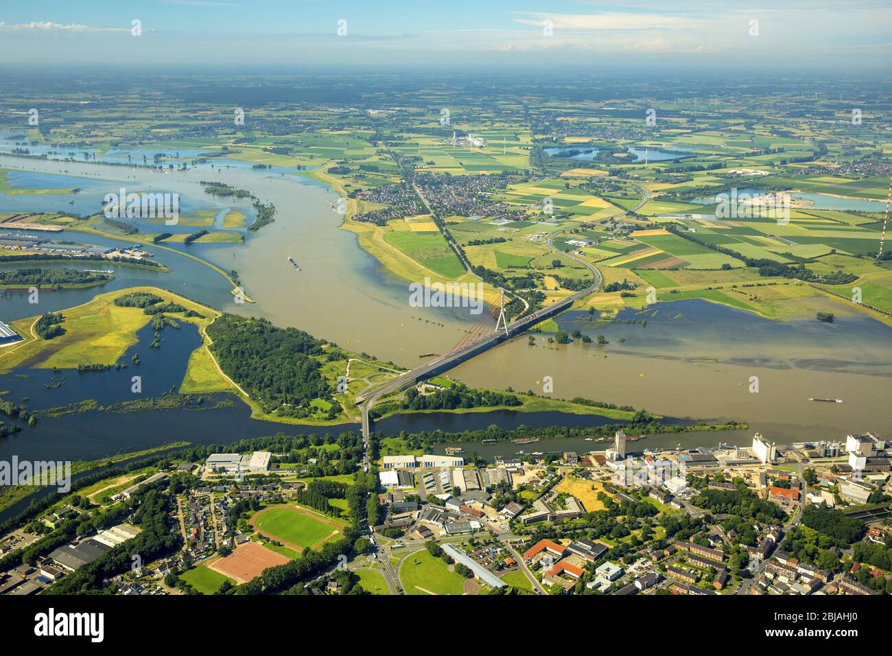 , Landscapes of the redesigned lip opening space in the flux flow of the Rhine in Wesel, 23.06.2016, aerial view, Germany, North Rhine-Westphalia, Ruhr Area, Wesel Stock Photo
