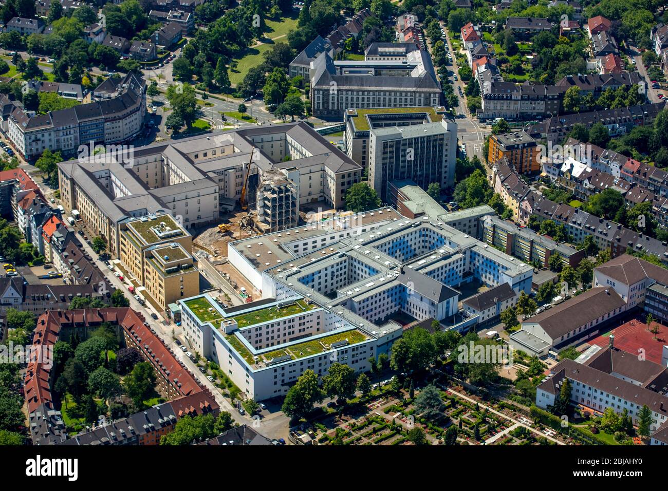 complex of the courts Landgericht und Amtsgericht Essen and prison, 23.06.2016, aerial view, Germany, North Rhine-Westphalia, Ruhr Area, Essen Stock Photo