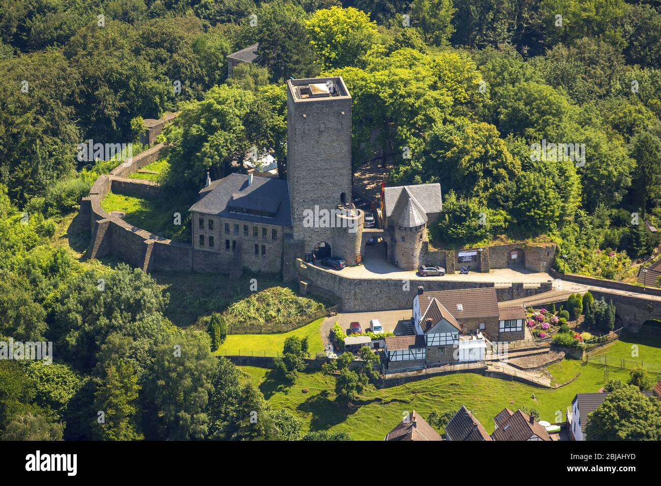 , castle Blankenstein in Hattingen, 19.07.2016, aerial view, Germany, North Rhine-Westphalia, Ruhr Area, Hattingen Stock Photo