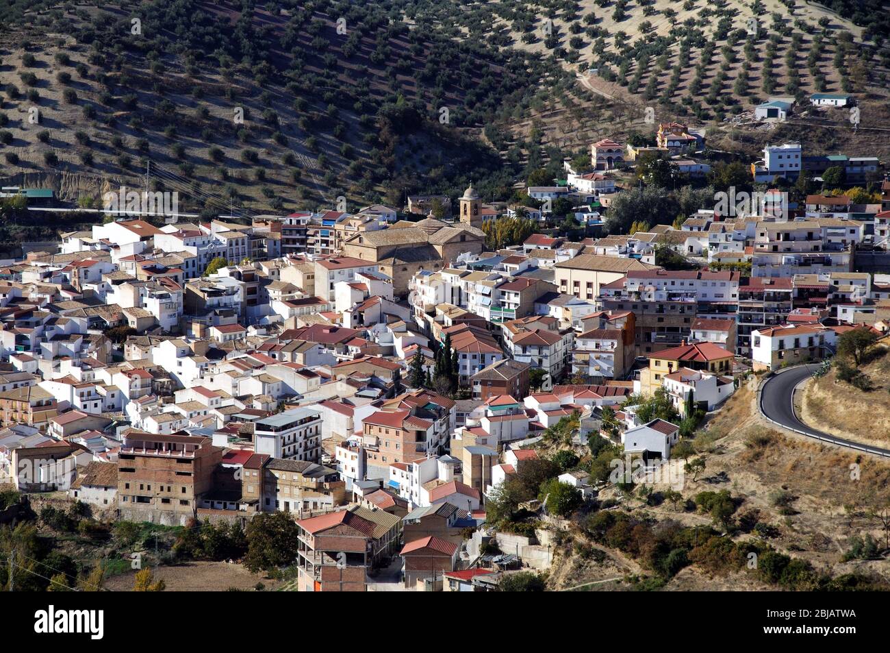 View of whitewashed village (pueblo blanco), Algarinejo, Granada Province, Andalucia, Spain. Stock Photo