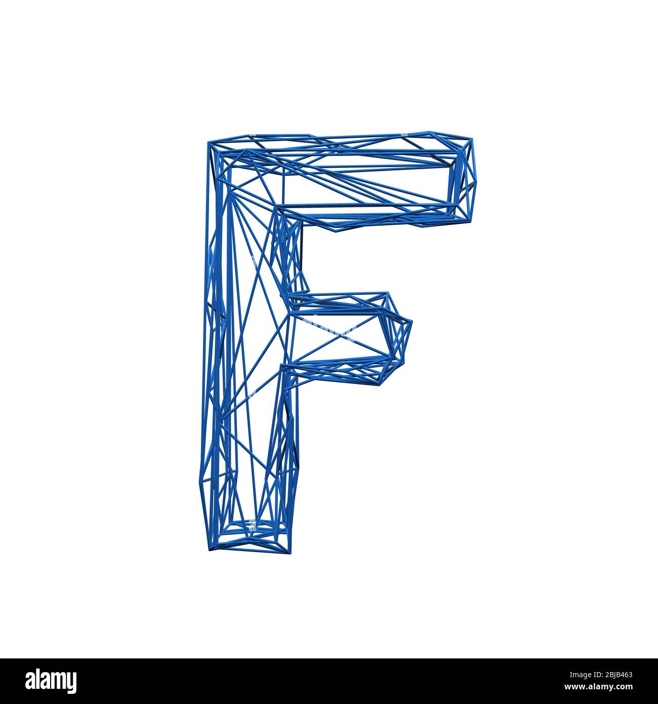 Letter F wire frame low poly alphabet. 3D rendering Stock Photo