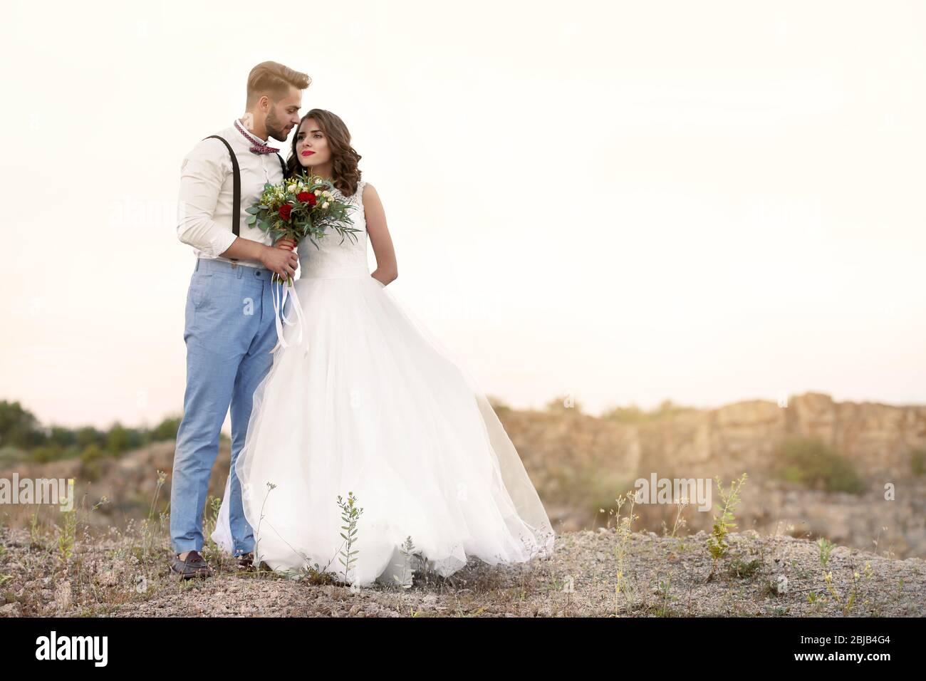 Bride and groom at their wedding day outdoors Stock Photo - Alamy