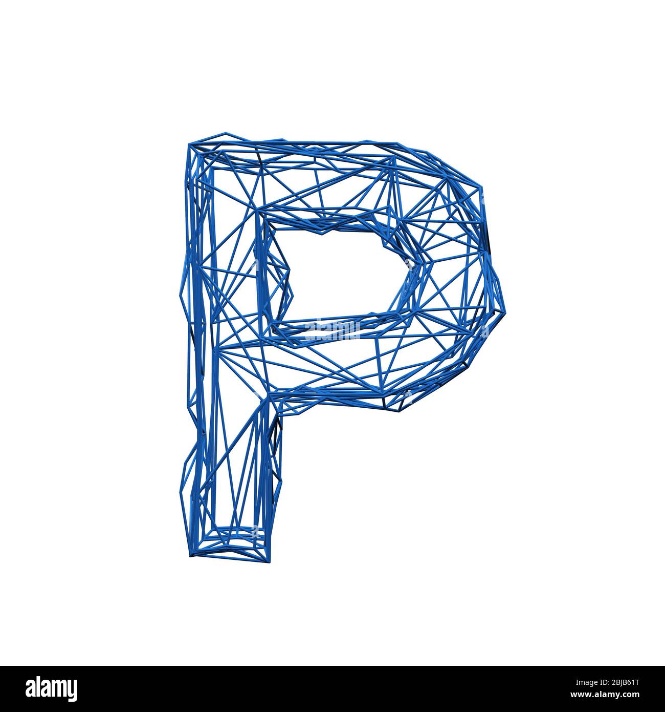 Letter P wire frame low poly alphabet. 3D rendering Stock Photo