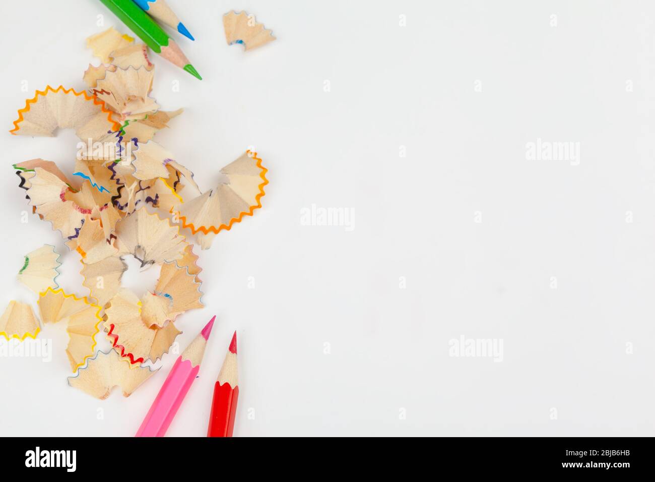 sharped pencils with Pencil Shaving isolated on white Stock Photo