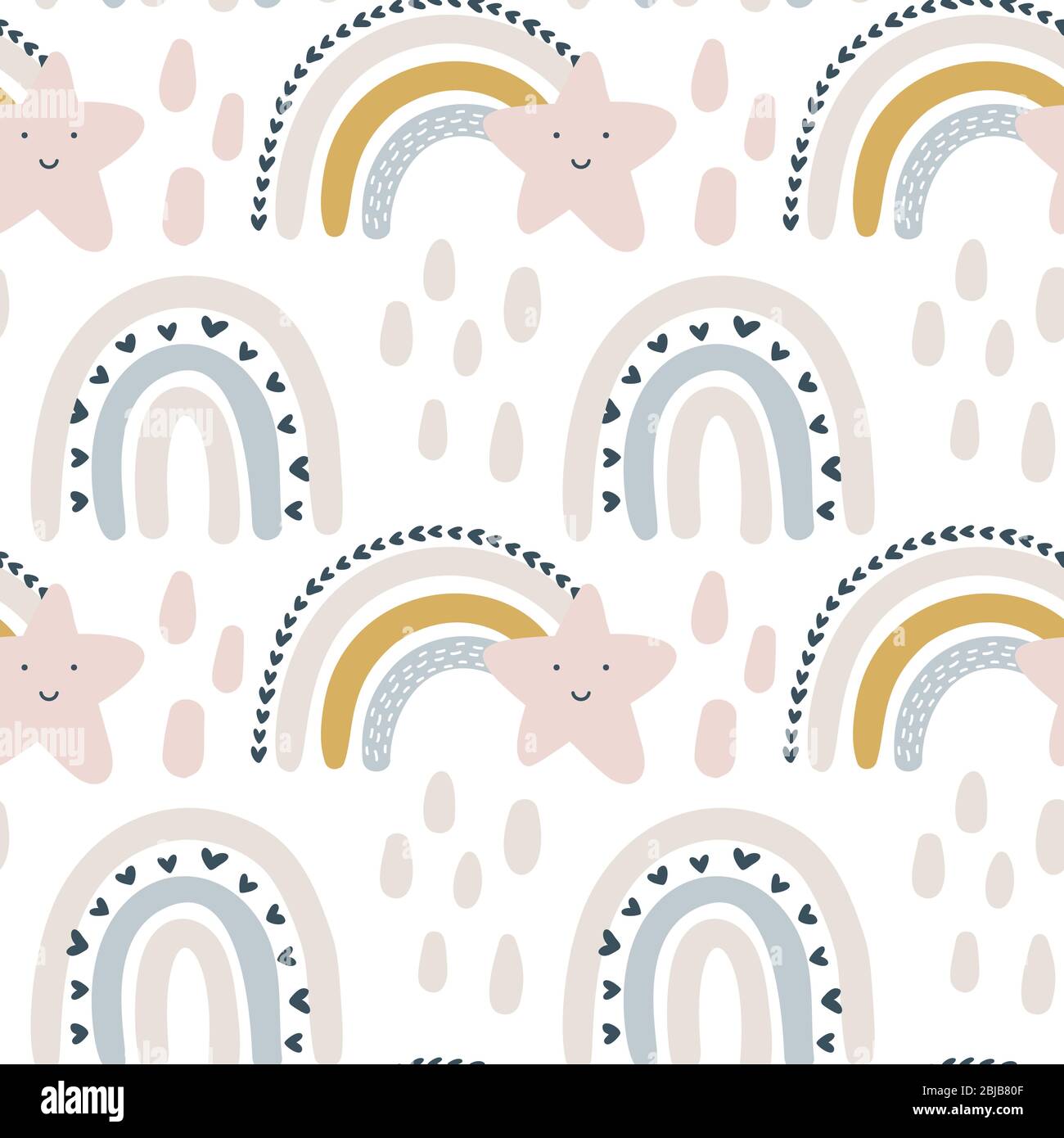Kids hand drawn seamless pattern with colorful pastel rainbows. Summer ...
