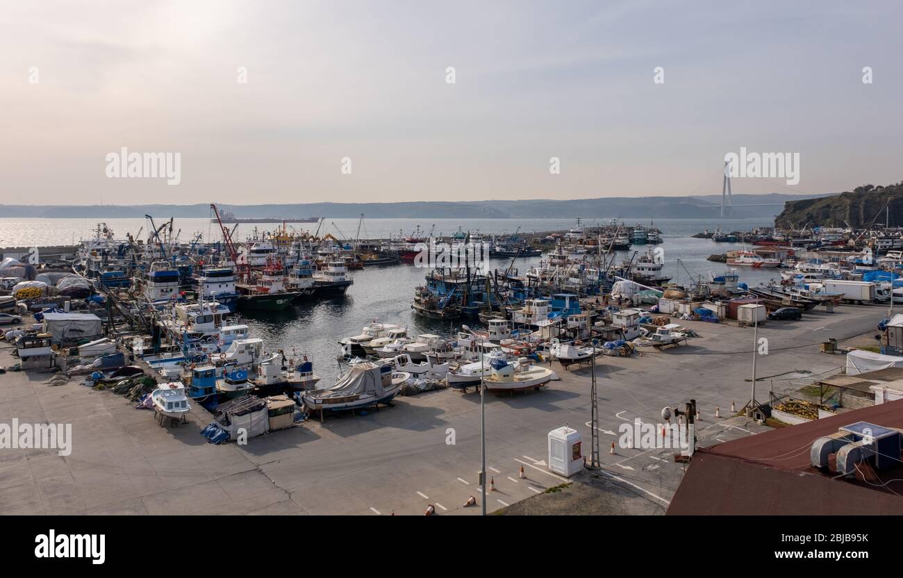 Rumelifeneri, Sariyer, Istanbul / Turkey - April 14 2020: Rumelifeneri fishing town Stock Photo