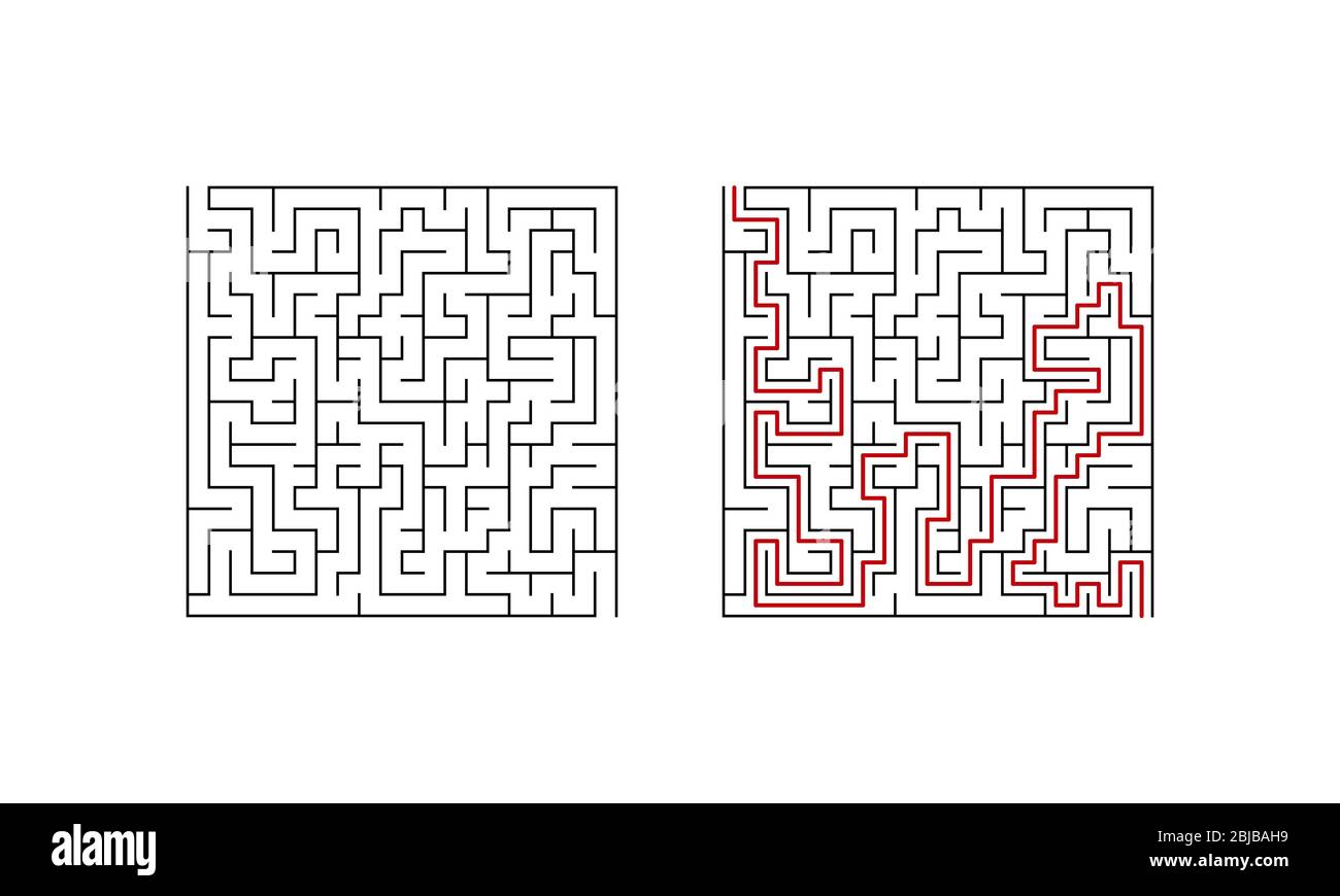 Labyrinth maze game for children. Line puzzle with solution. Vector illustration. Stock Vector