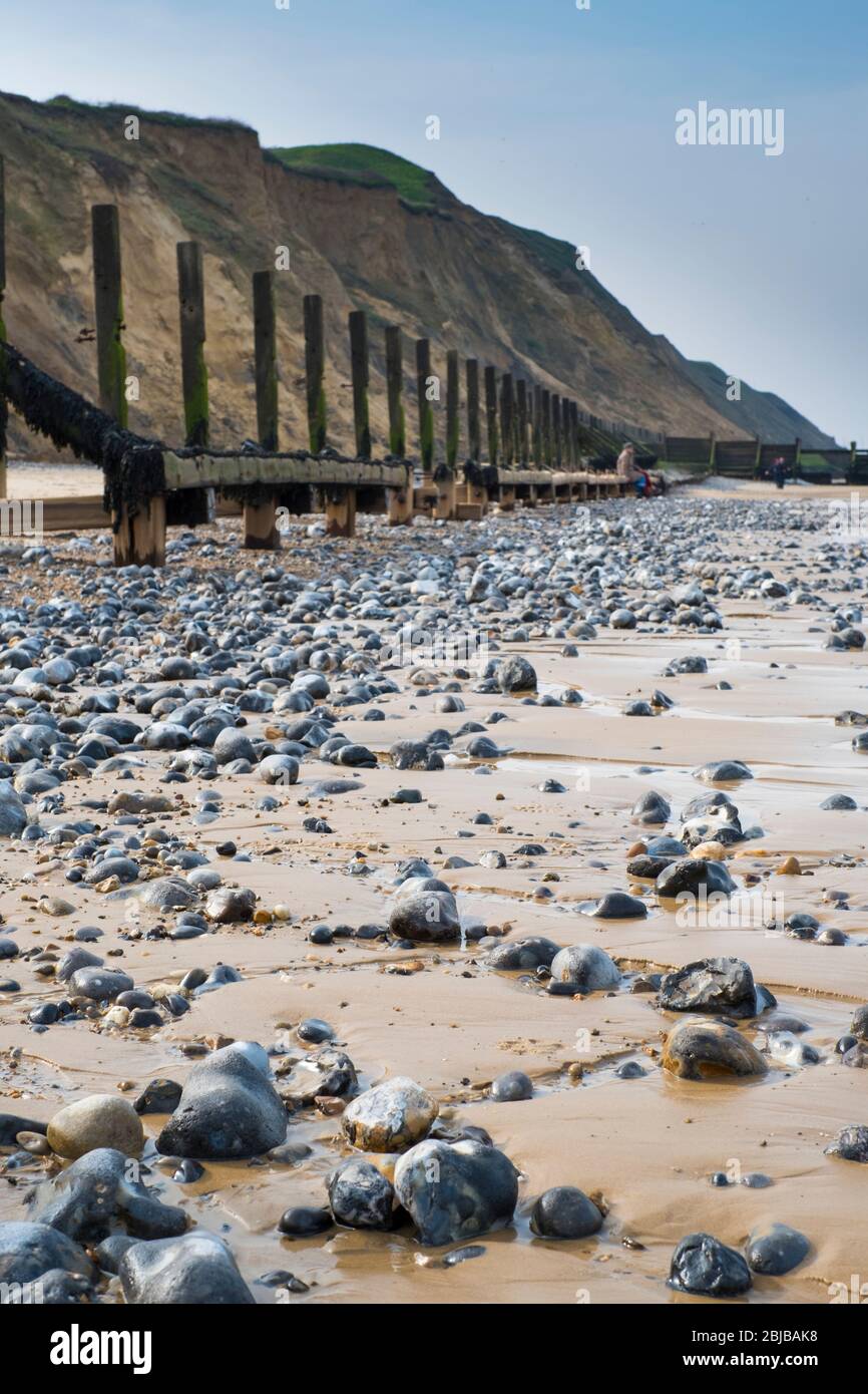 Coastal defences on the beach at Sheringham, Norfolk, England. Stock Photo