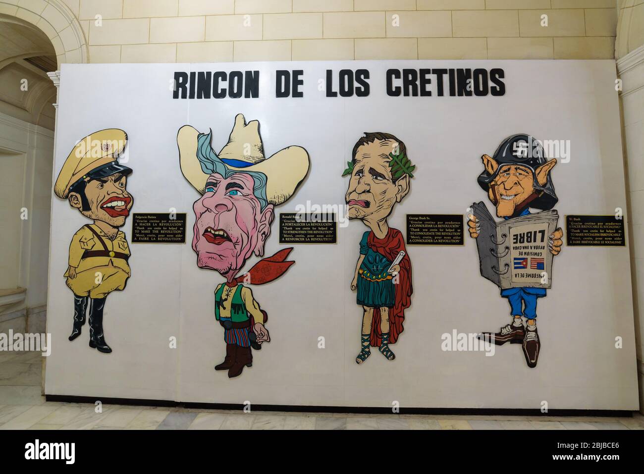 The Rincon de los Cretinos (Corner of Cretins) takes aim at former Cuban leader Fulgencio Batista, former presidents Ronald Reagan, George H.W. Bush. Stock Photo