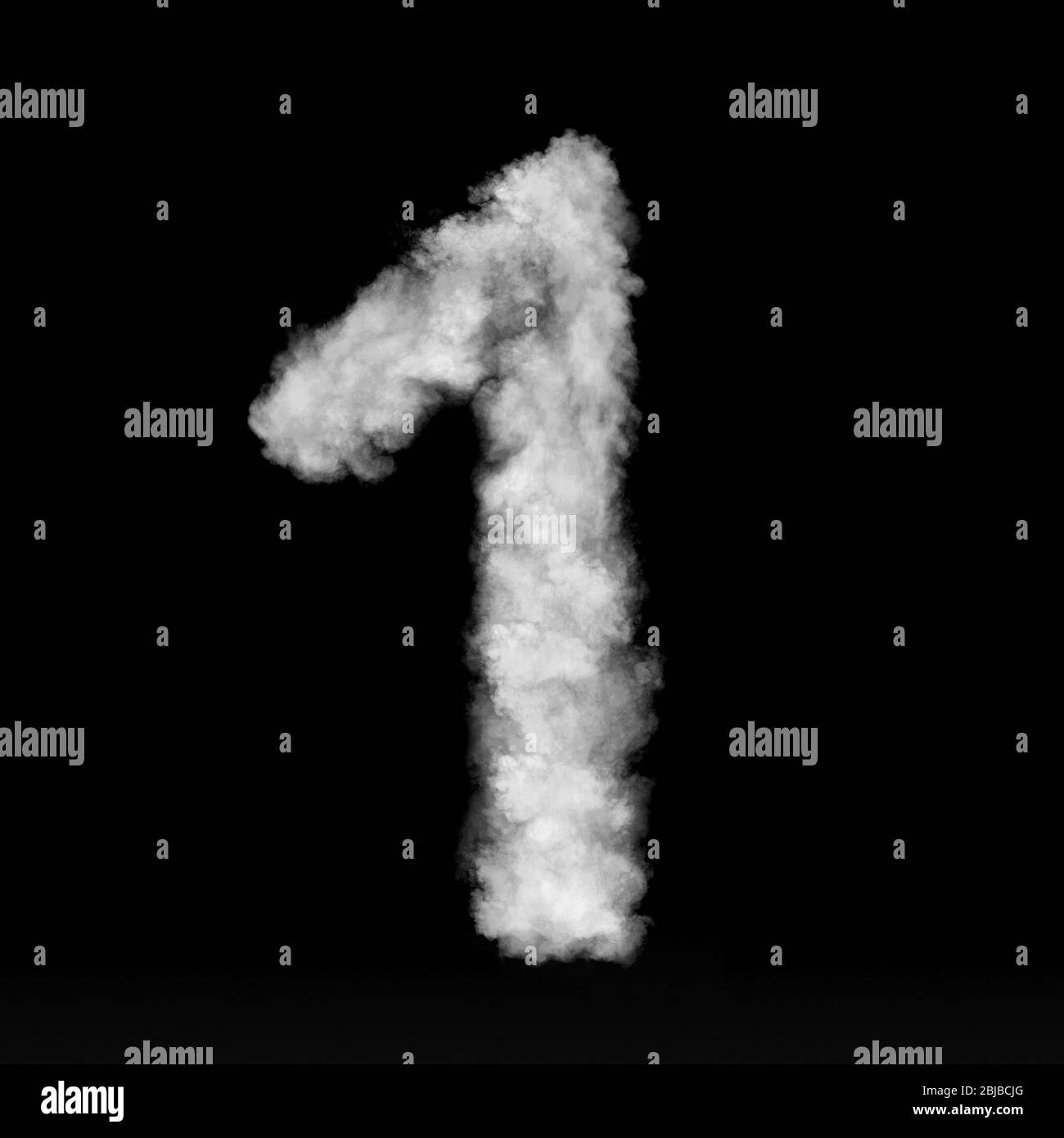 Figure one made from white clouds on a black background. Stock Photo