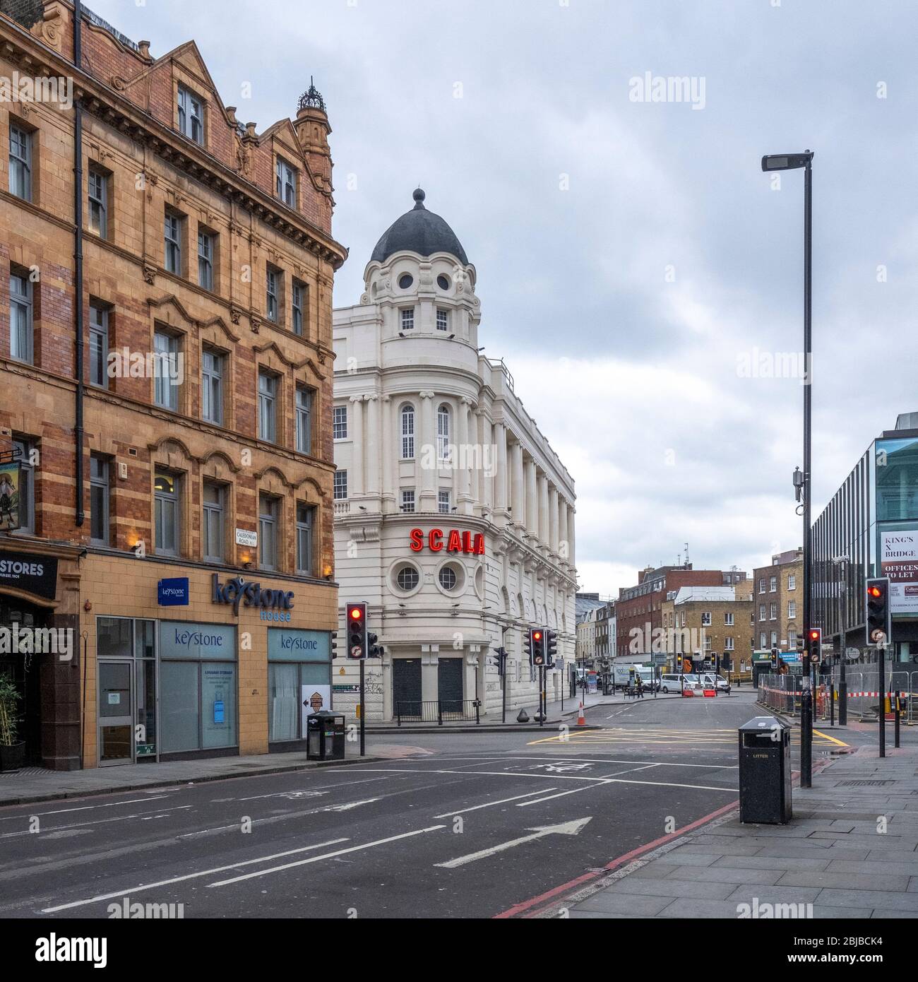 Lockdown London, April 29th 2020: an empty Caledonian Road in Kings Cross, showing the impact of lockdown on traffic in London Stock Photo