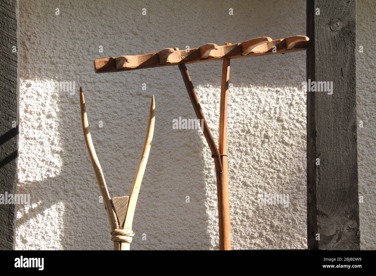 Traditional handmade pitchfork and rake in Romania Stock Photo - Alamy