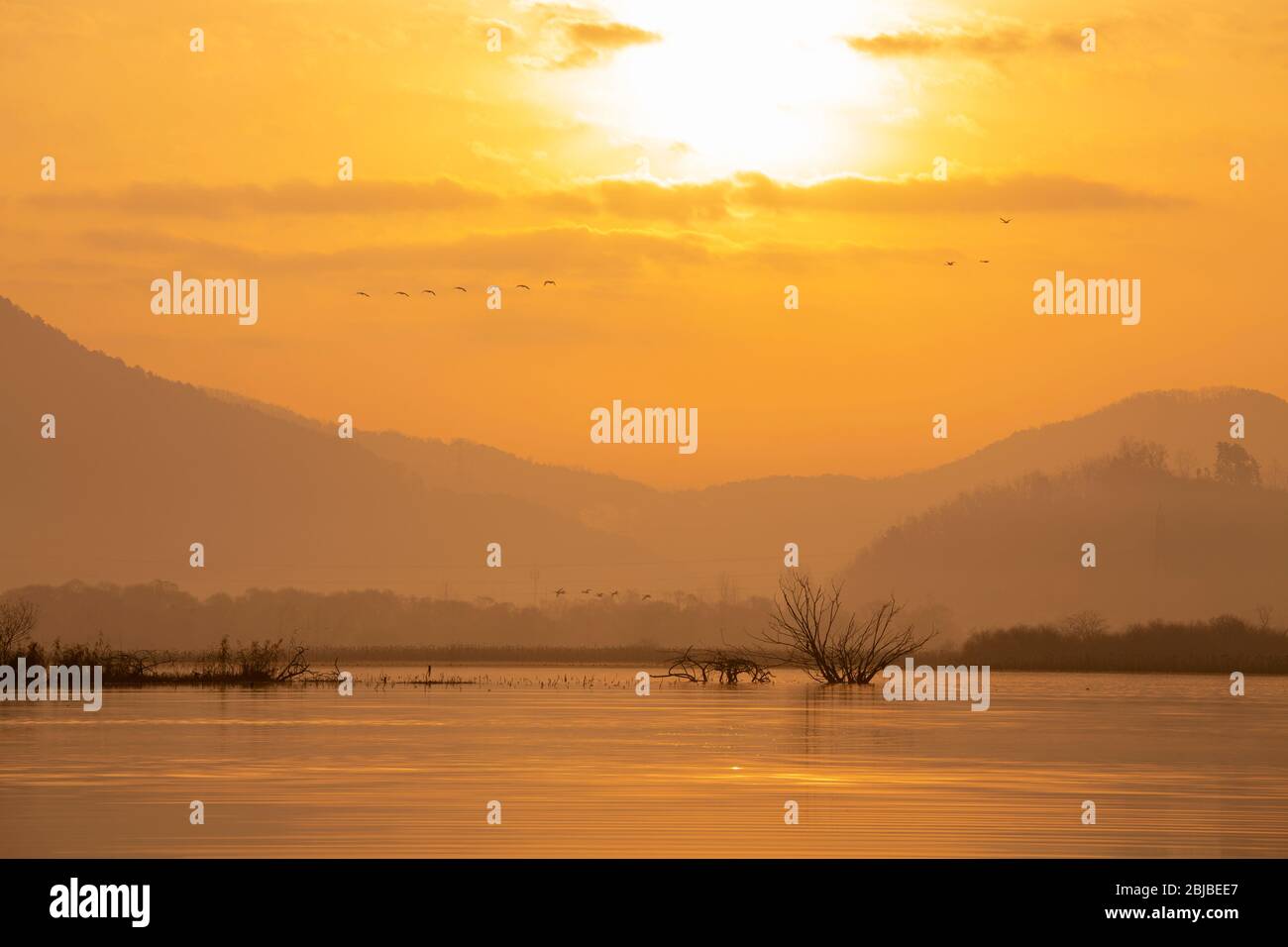 beautiful morning sky on the lake, Dongpanji lake, Changwon-si, Korea Stock Photo