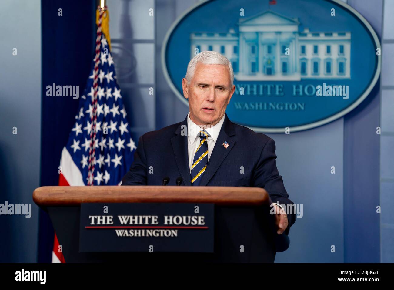 WASHINGTON DC, USA - 22 April 2020 - US Vice President Mike Pence addresses his remarks at a coronavirus update briefing Wednesday, April 22, 2020, in Stock Photo