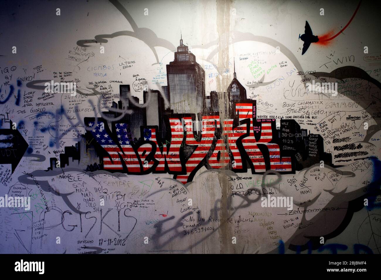 Stylized  Graffiti of New York letters logo in subway Stock Photo