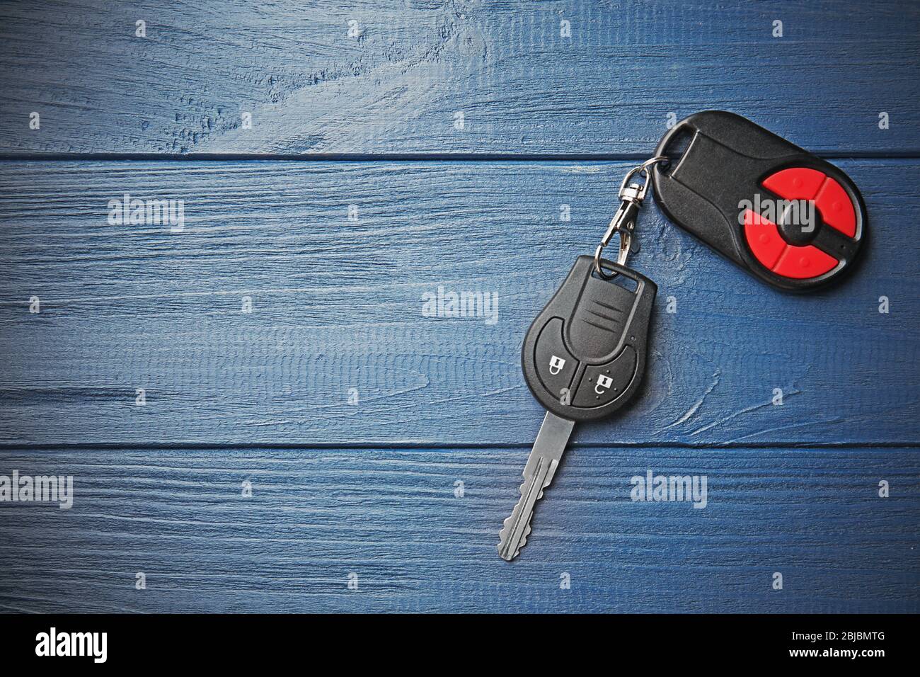 Car key on blue table Stock Photo