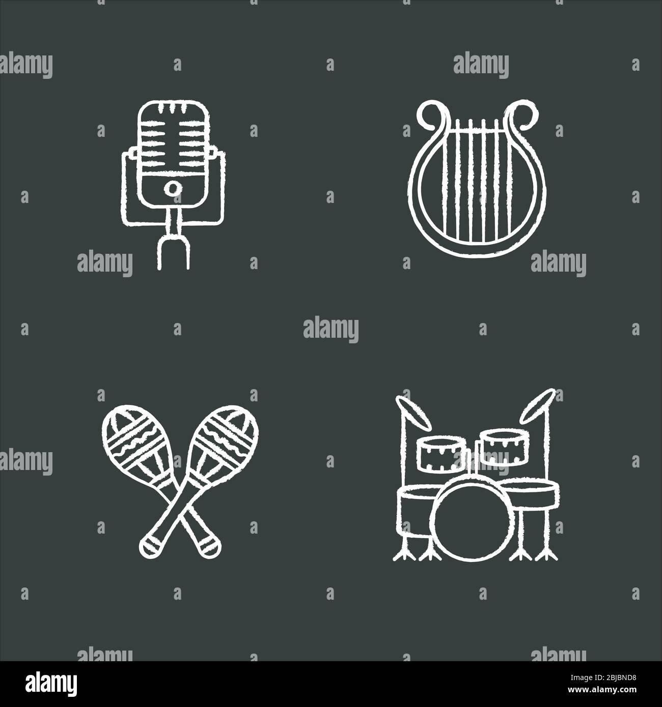 Band musical instruments chalk white icons set on black background ...