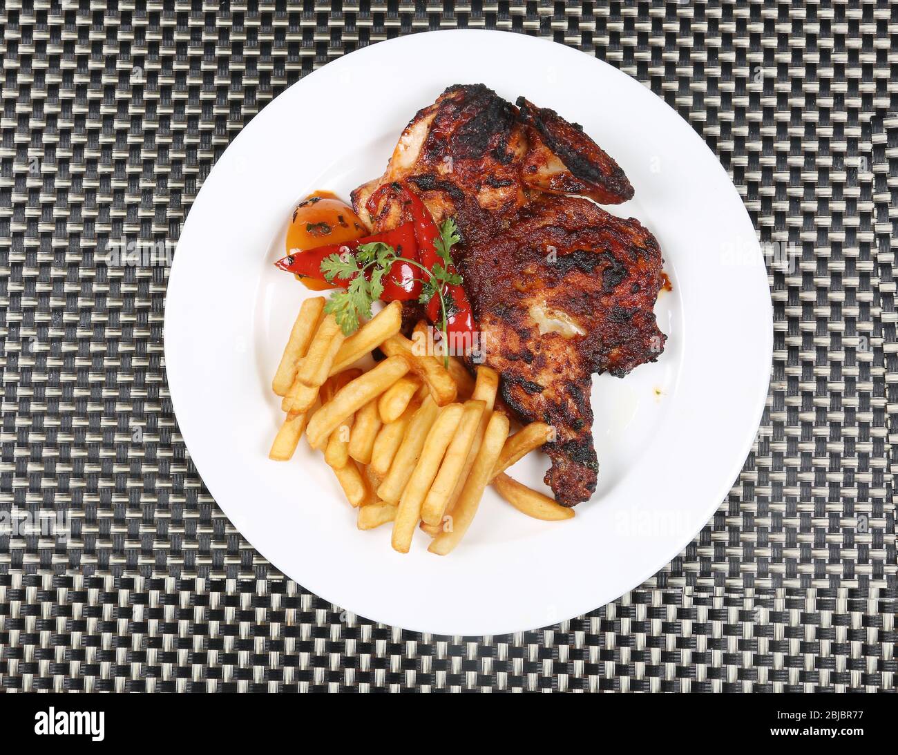 Chicken Barbecue with French Fries Stock Photo Alamy
