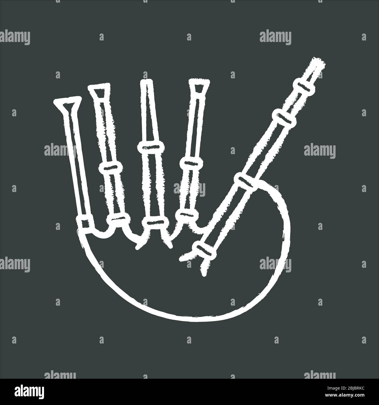 Bagpipes chalk white icon on black background Stock Vector