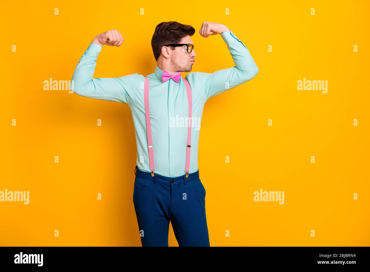 specs shirt suspenders bow tie trousers 