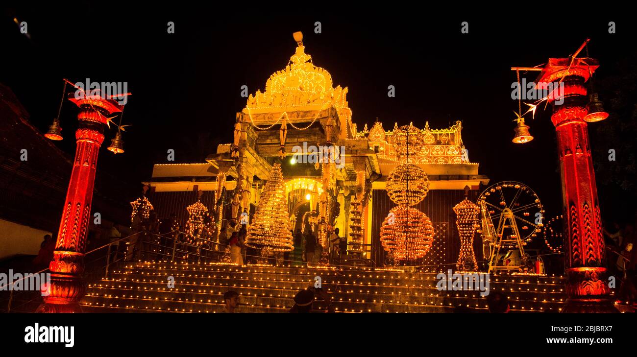 Once every six years,Sree Padmanabhaswamy temple ramps up the wow-factor with 1 lakh lights from oil lamps (lakshadeepam). Stock Photo