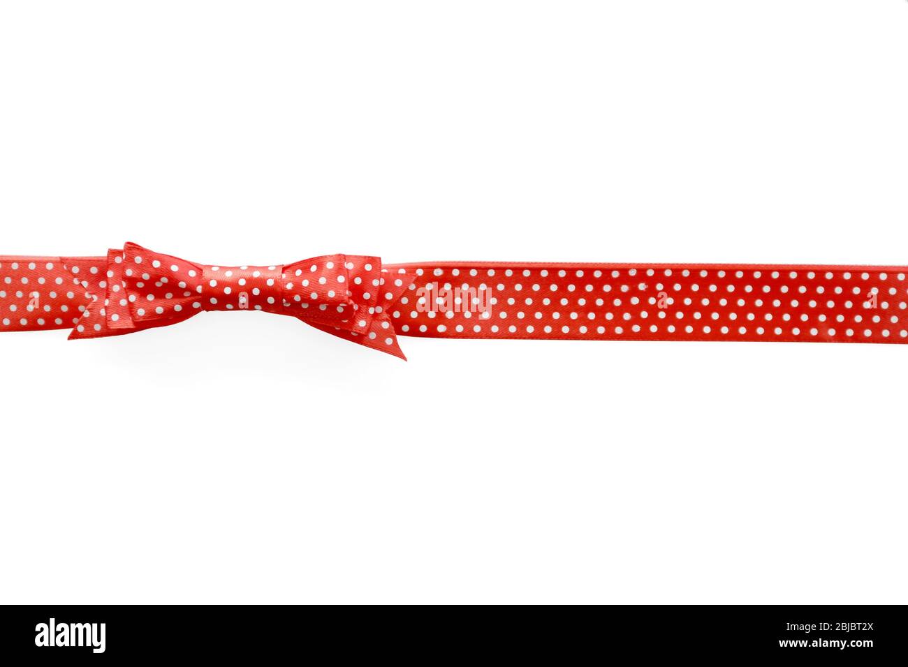Beautiful red ribbon with bow on white background Stock Photo - Alamy