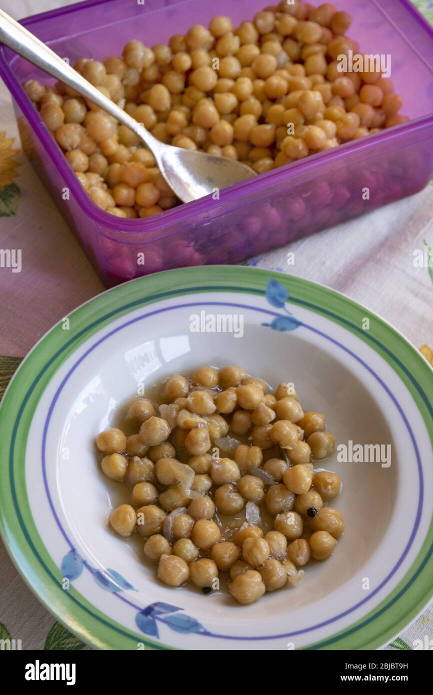 stewed chickpeas soup served in a plate Stock Photo