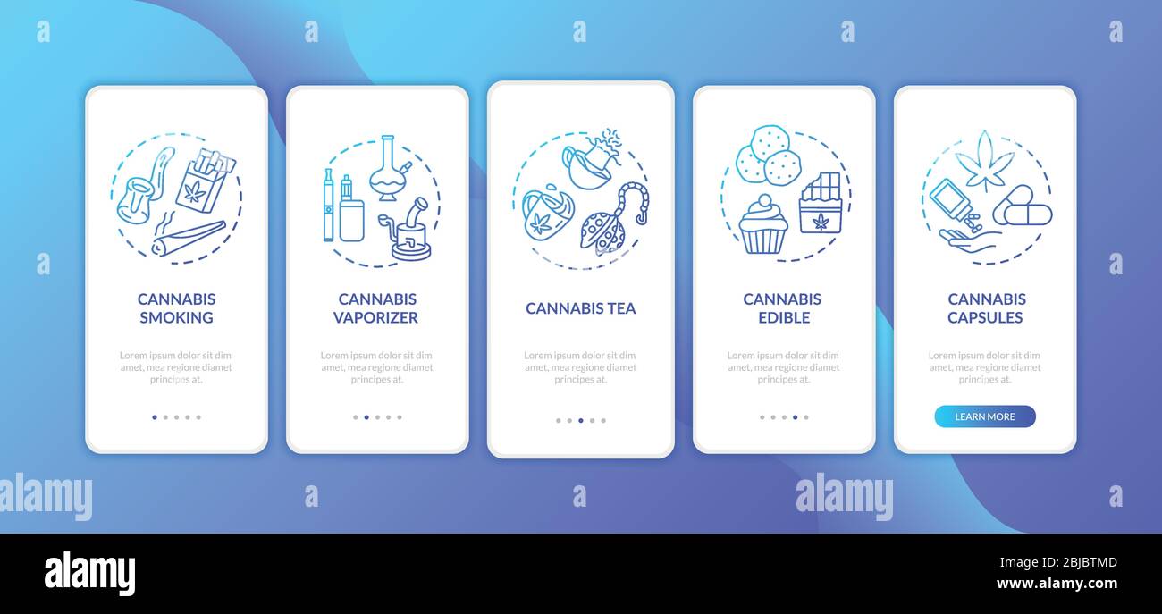 Cannabis forms onboarding mobile app page screen with concepts Stock Vector