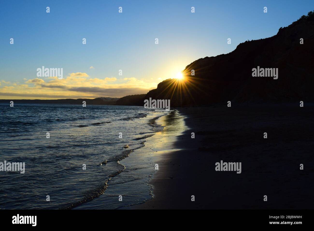 A Beach at Sunset in the Algarve Stock Photo