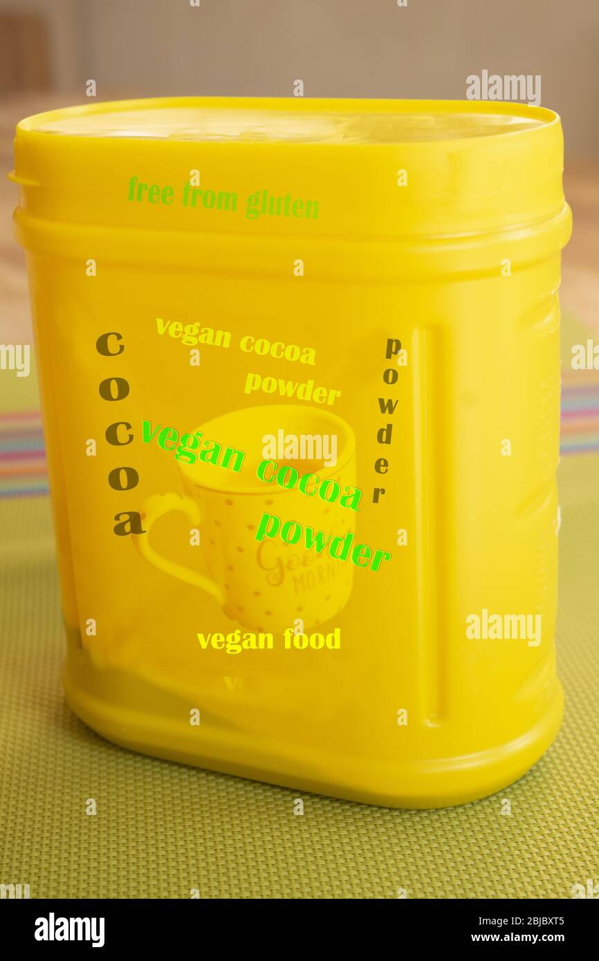 vegan cocoa powder in a plastic jar Stock Photo