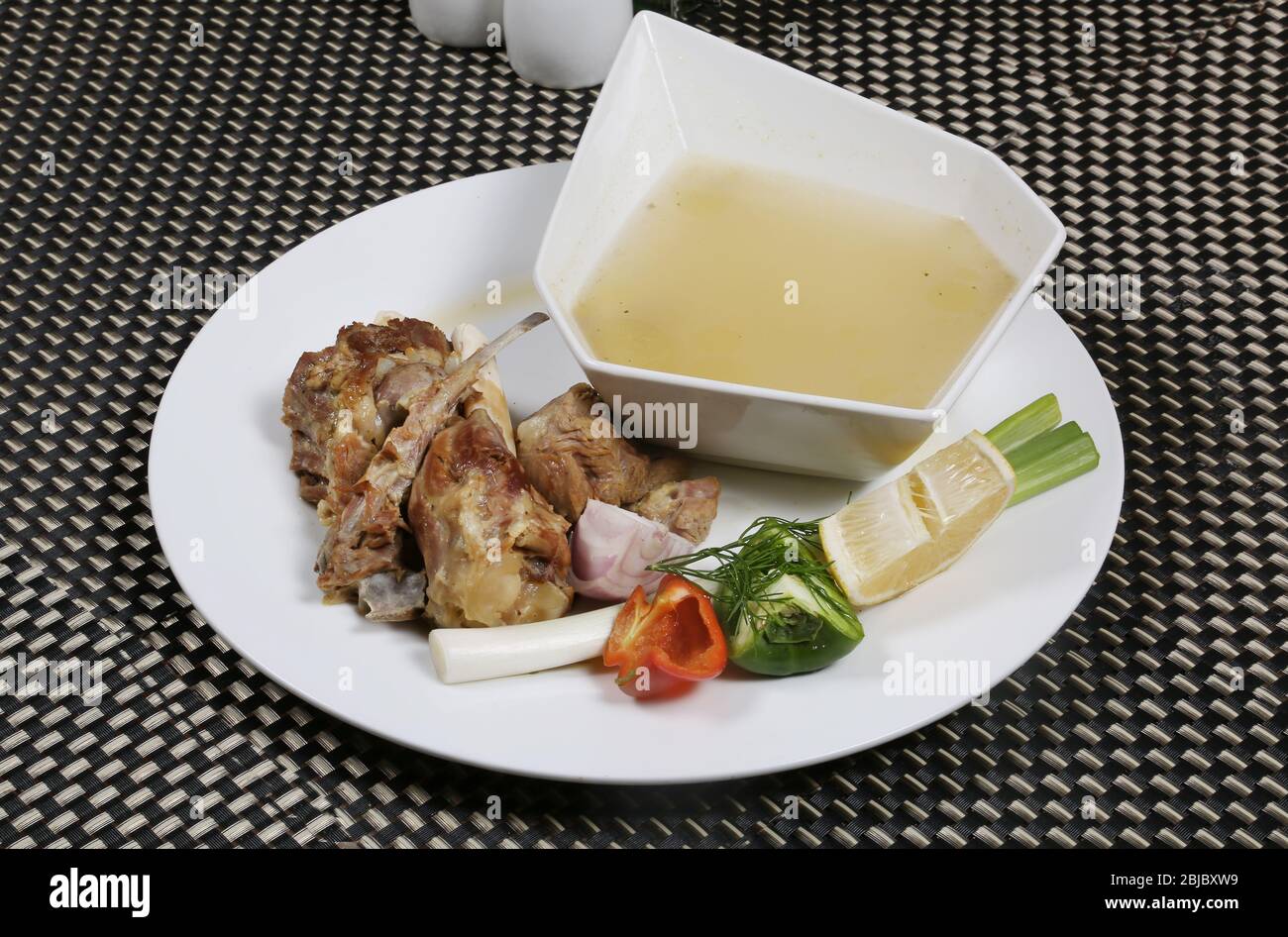 Boiled Lamb meat and Mutton Soup Stock Photo