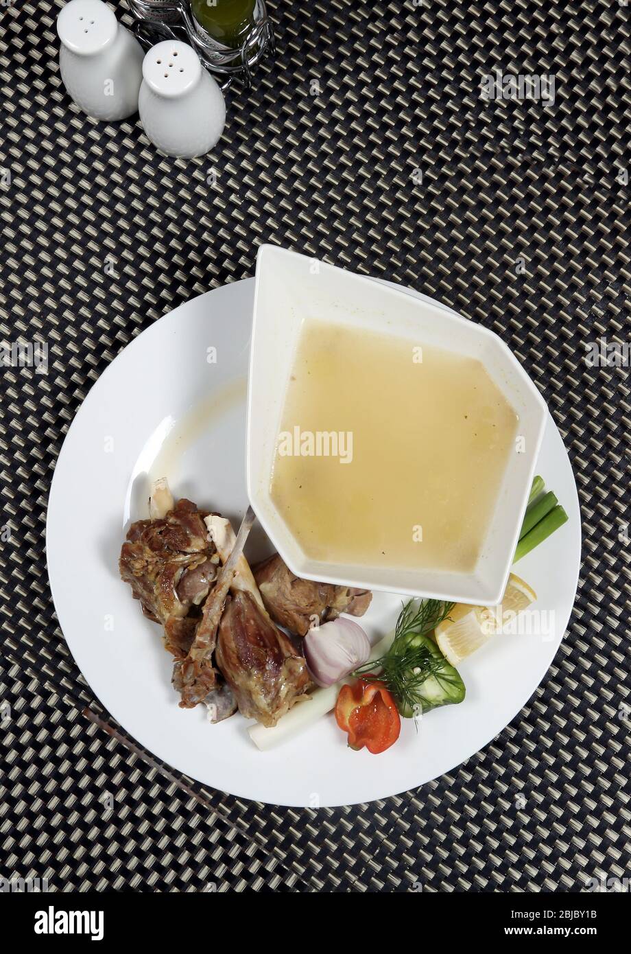 Boiled Lamb meat and Mutton Soup Stock Photo