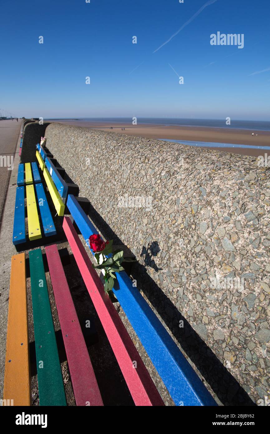 Town of Wallasey, England. Picturesque view of a single red memorial