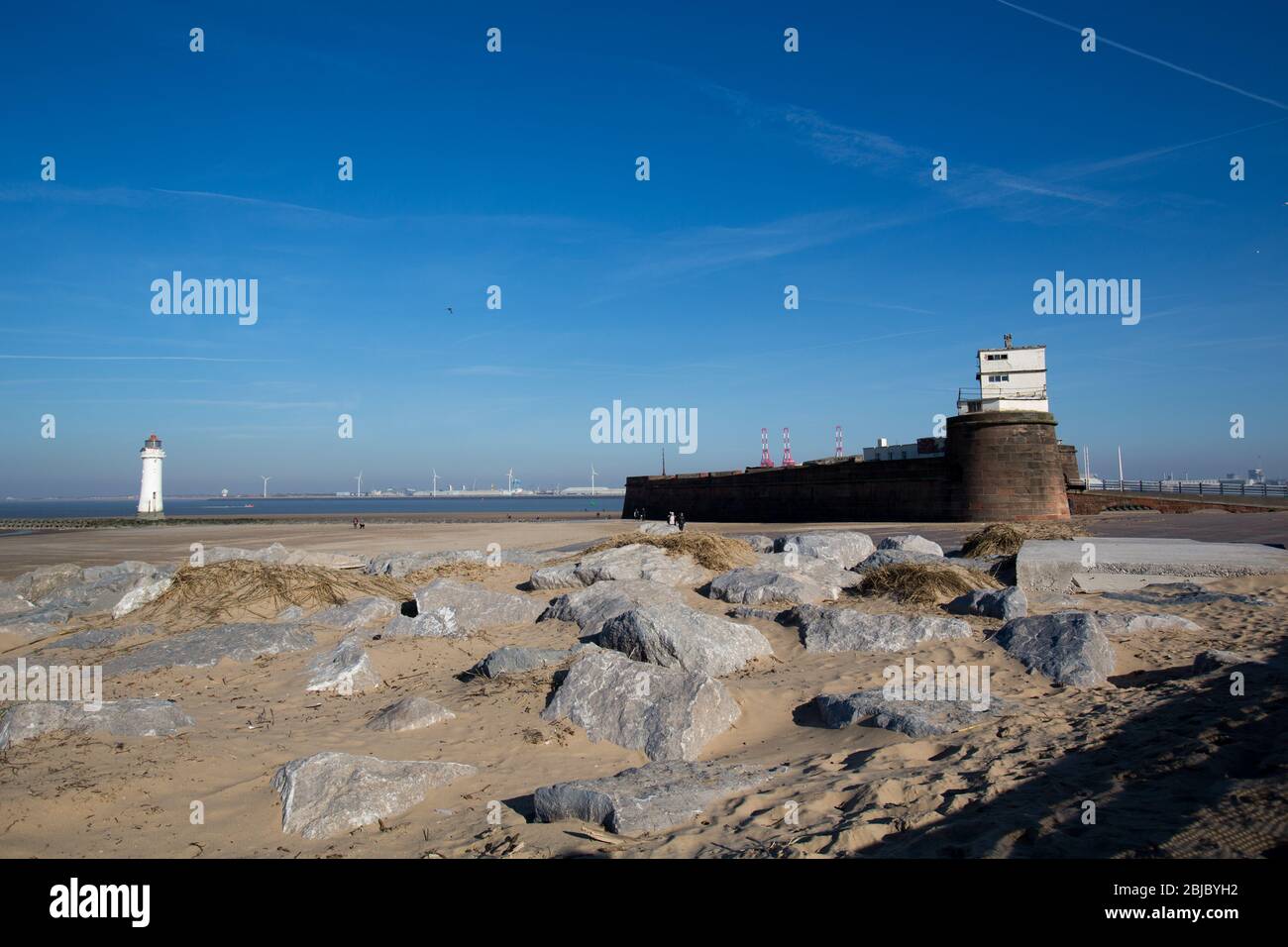 Town of Wallasey, England. Picturesque view of New Brighton beach, with