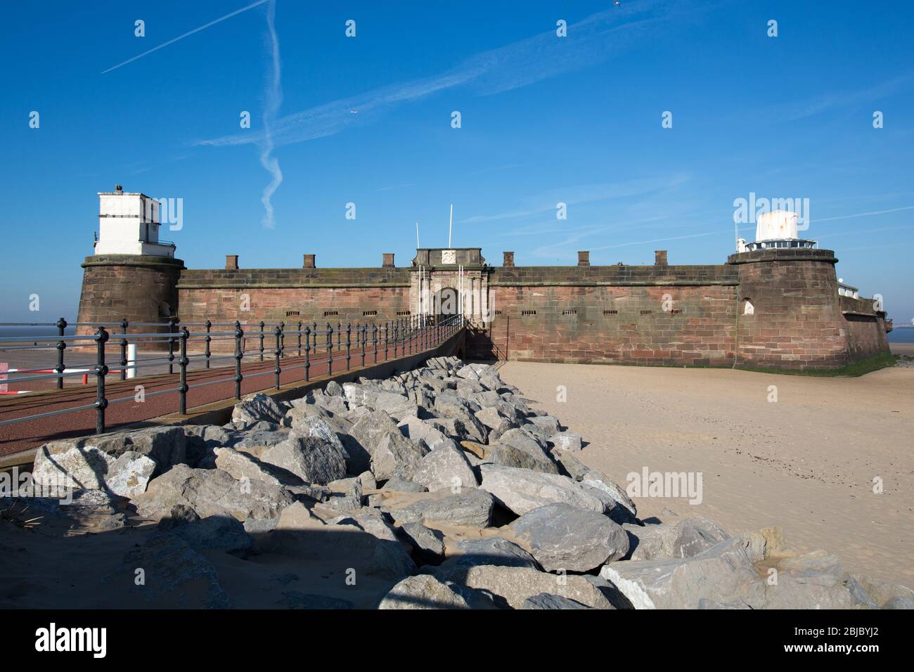Town of Wallasey, England. Picturesque view of Fort Perch Rock located at the mouth of the Mersey Estuary. Stock Photo
