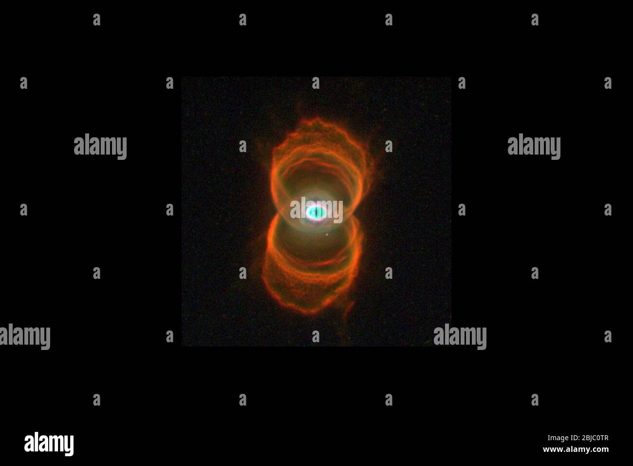 OUTER SPACE - 1996 - This Hubble telescope snapshot of MyCn18, a young planetary nebula, reveals that the object has an hourglass shape with an intric Stock Photo
