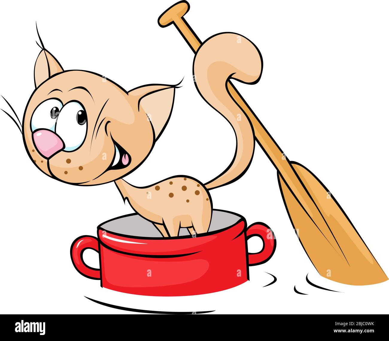 Cat Paddle Design Cat sails in a red pot and Paddle Tail - vector illustration Stock ...