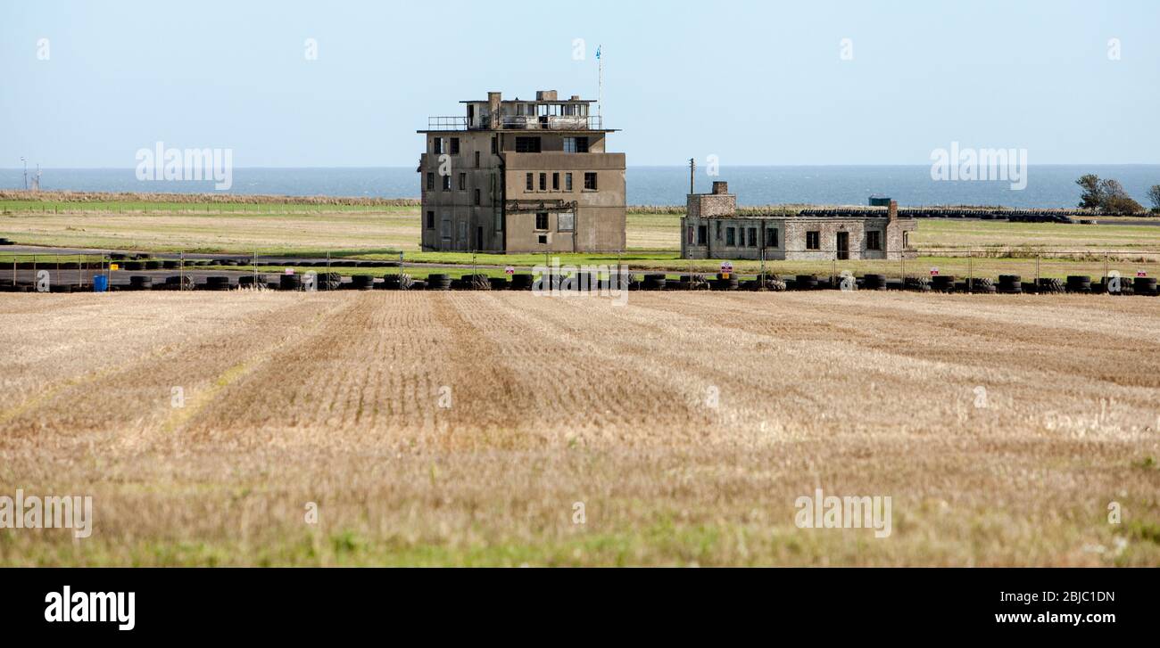Drag Racing Track, Old RAF Airfield, Control Tower, Crail, Fife, Scotland Stock Photo