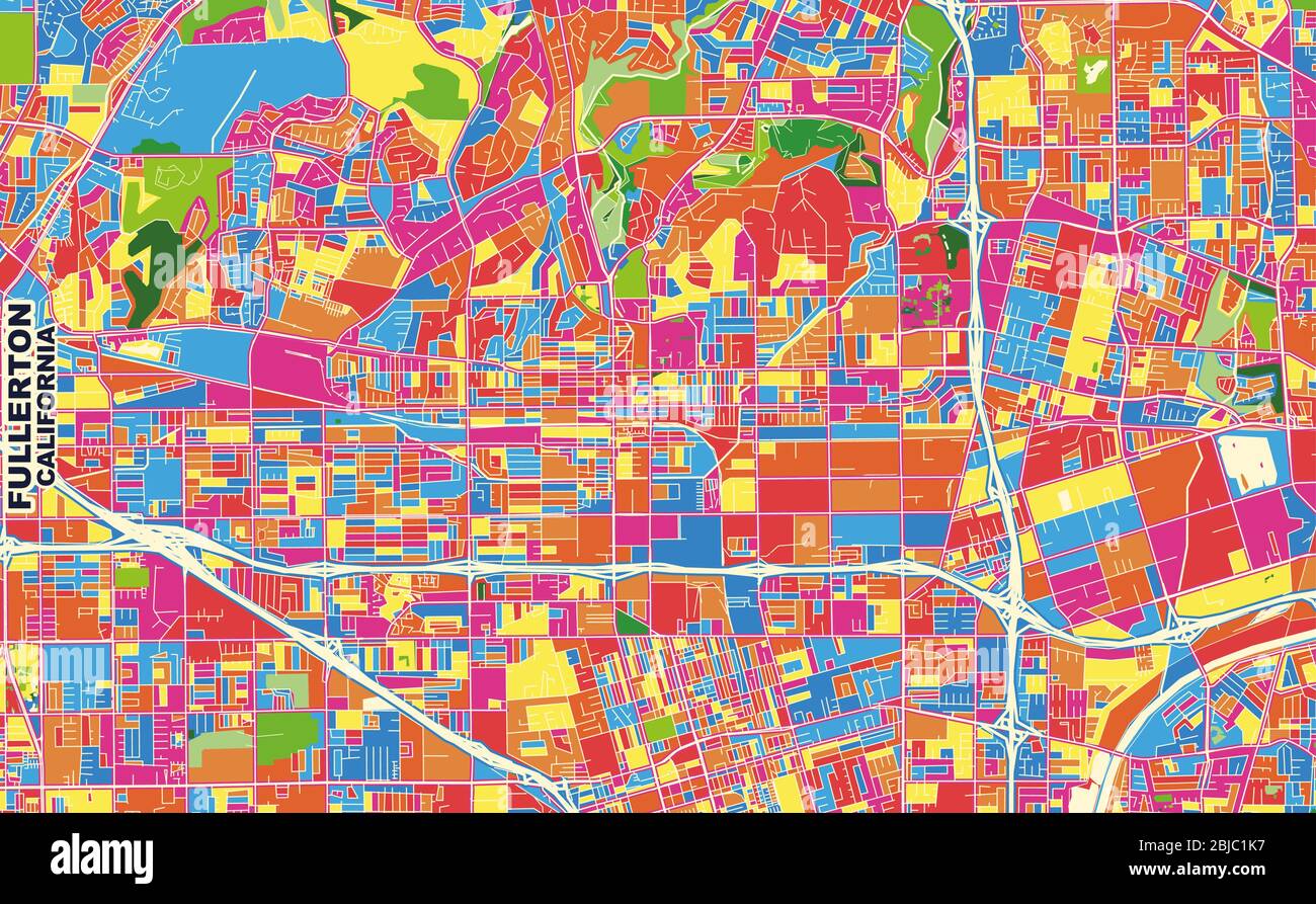 Colorful vector map of Fullerton - Colorful Vector Map Of Fullerton California Usa Art Map Template For Selfprinting Wall Art In Landscape Format 2BJC1K7