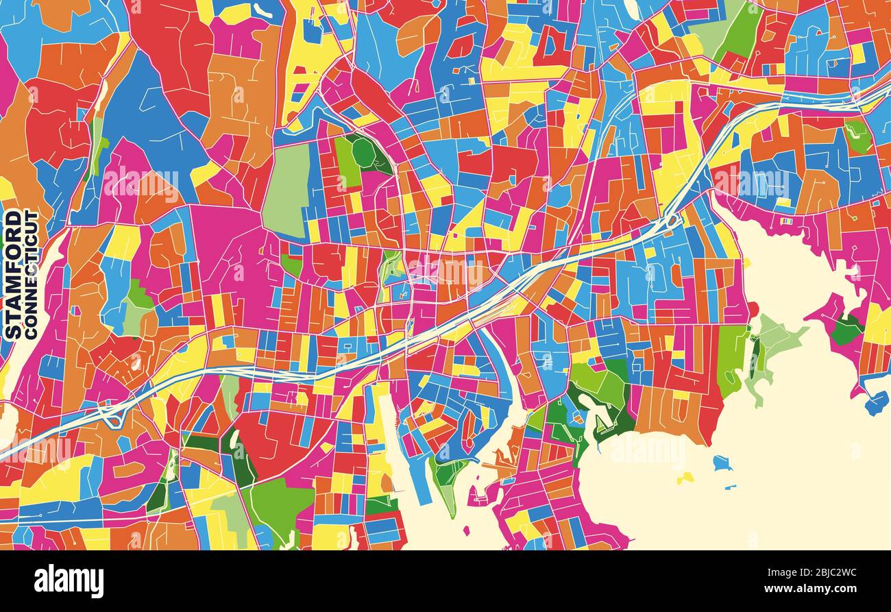 Colorful vector map of Stamford, Connecticut, USA. Art Map template for