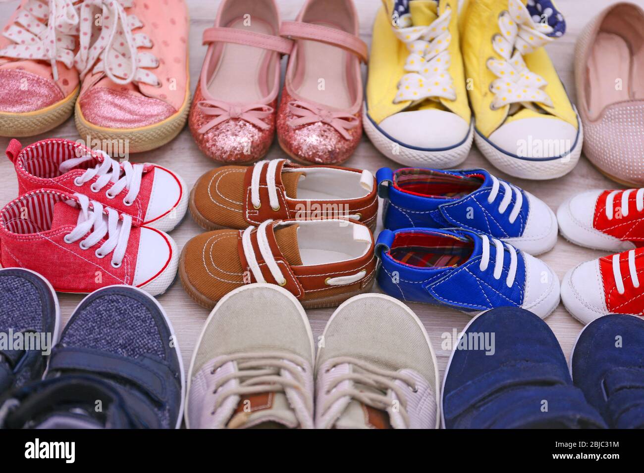 Different baby shoes closeup Stock Photo Alamy