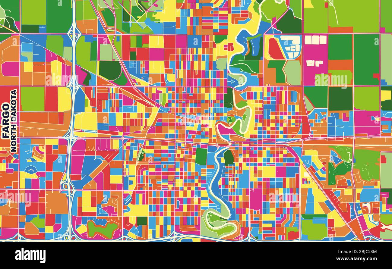Colorful vector map of Fargo, North Dakota, USA. Art Map template for