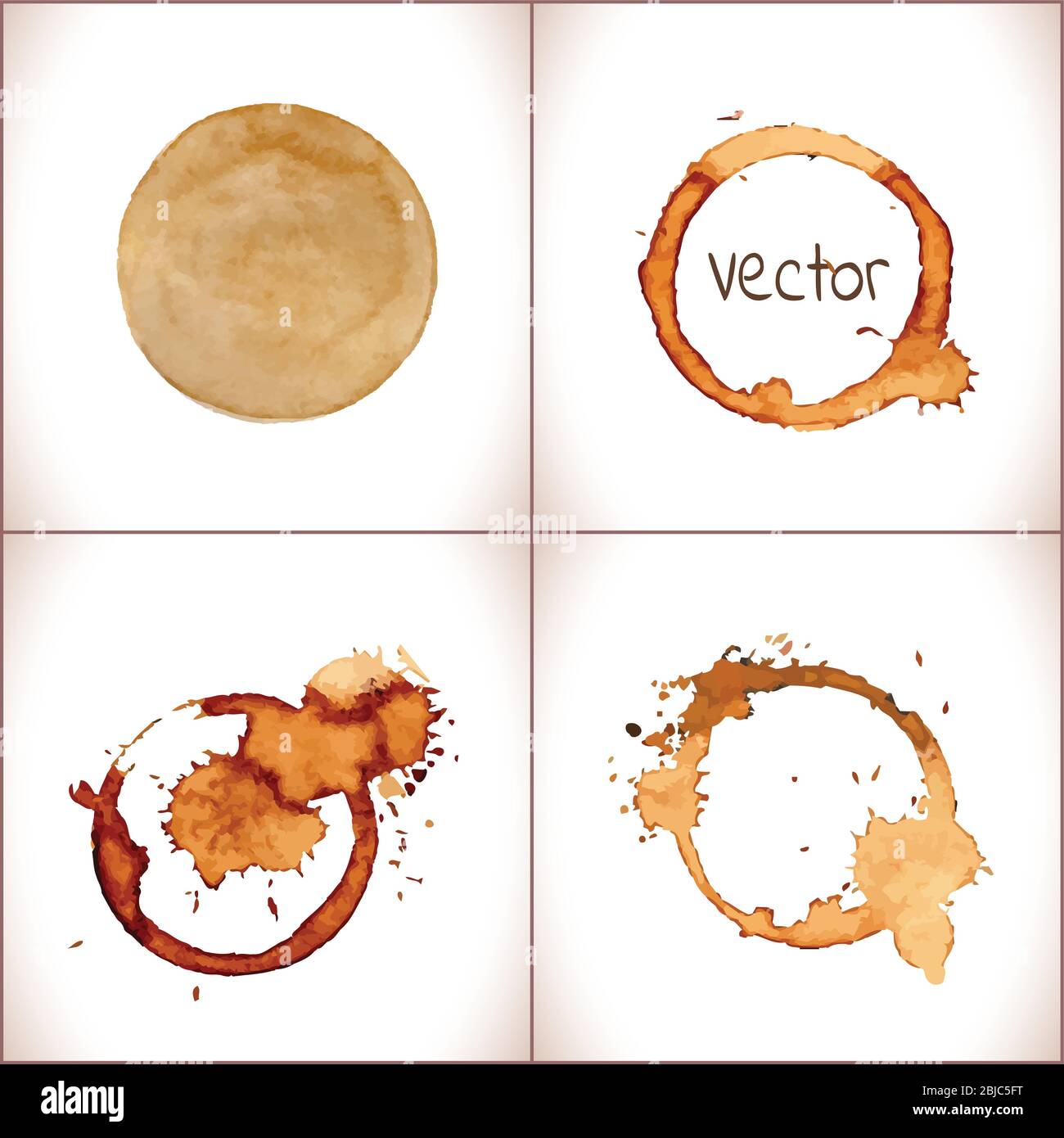 Coffee stain set. Vector coffee cup stains isolated on white Stock Vector